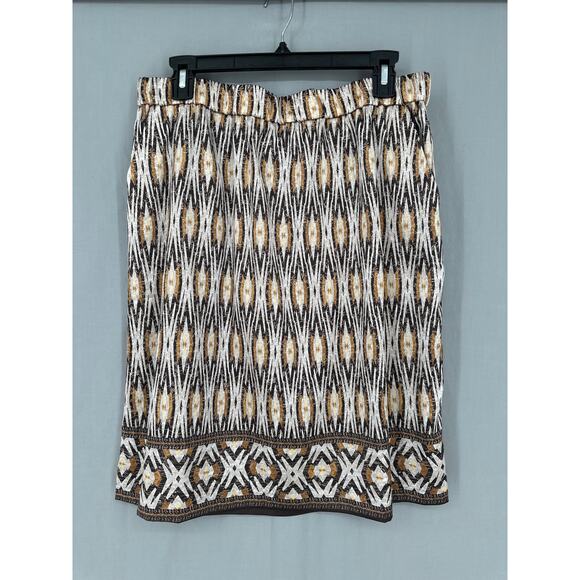 Chicos Skirt Womens 1 Small Brown Knee Length Pockets Tribal Western Ikat Boho - Picture 1 of 9